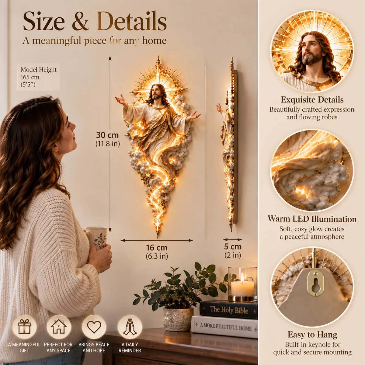 Light of the World Jesus wall sculpture size and details