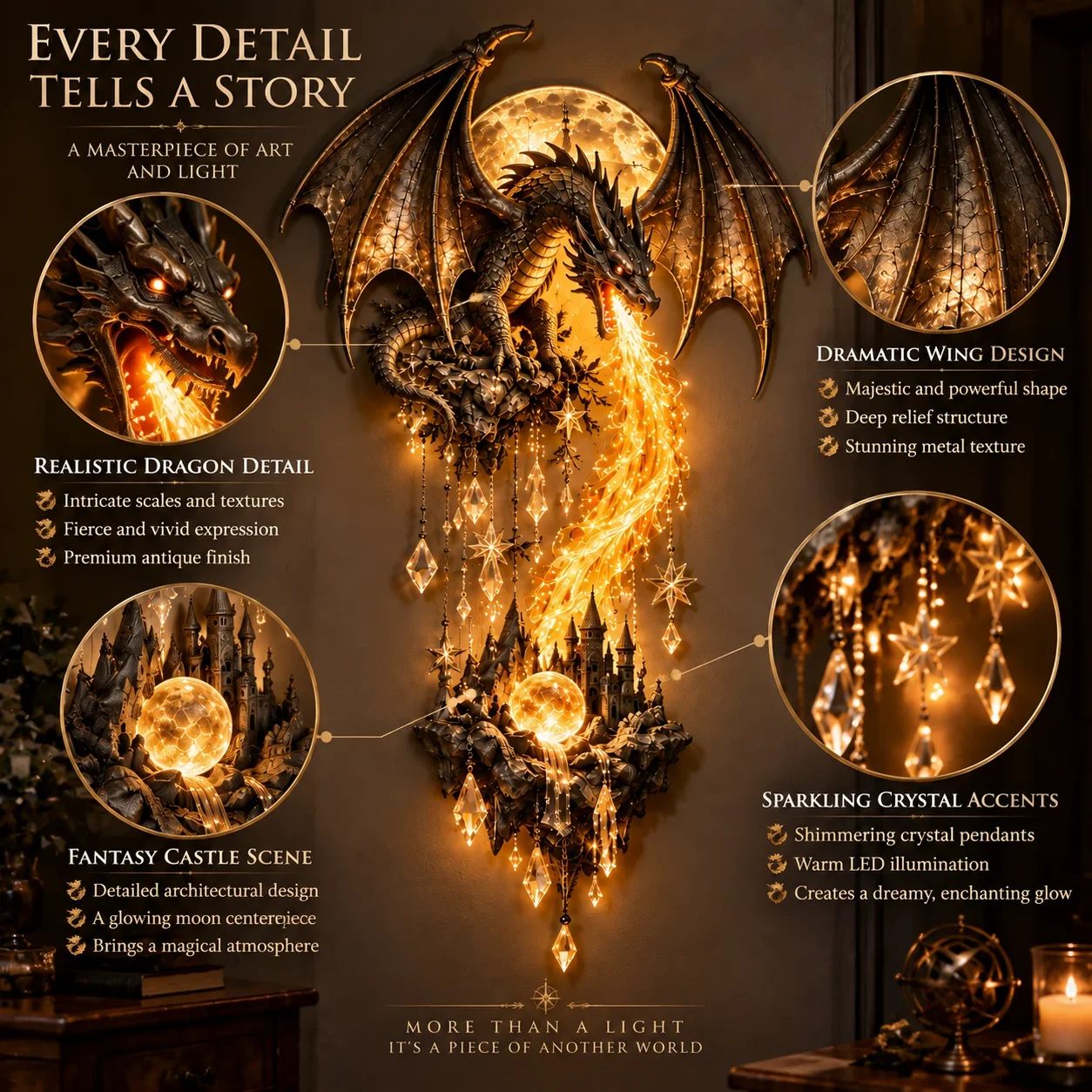 Dragonfire Moonlight Wall Lamp details