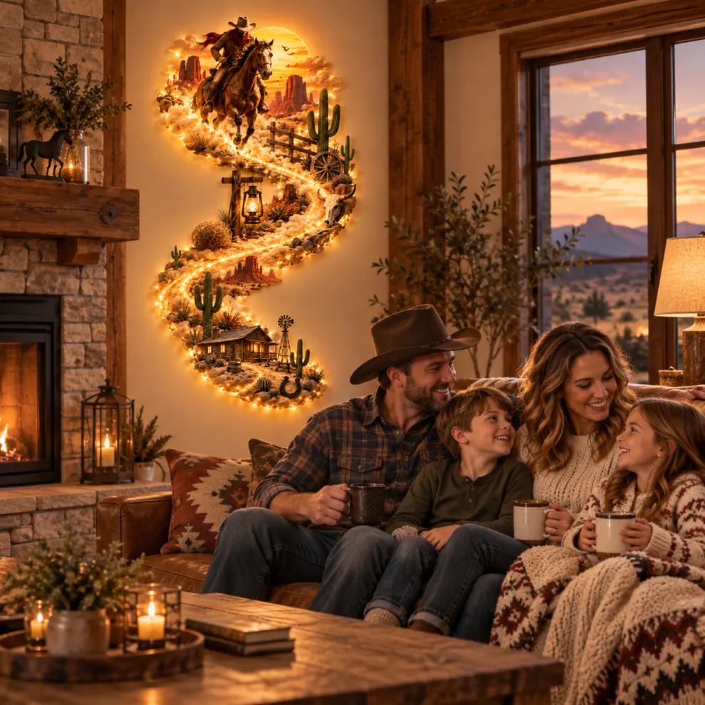 Western cowboy wall decor in a rustic interior