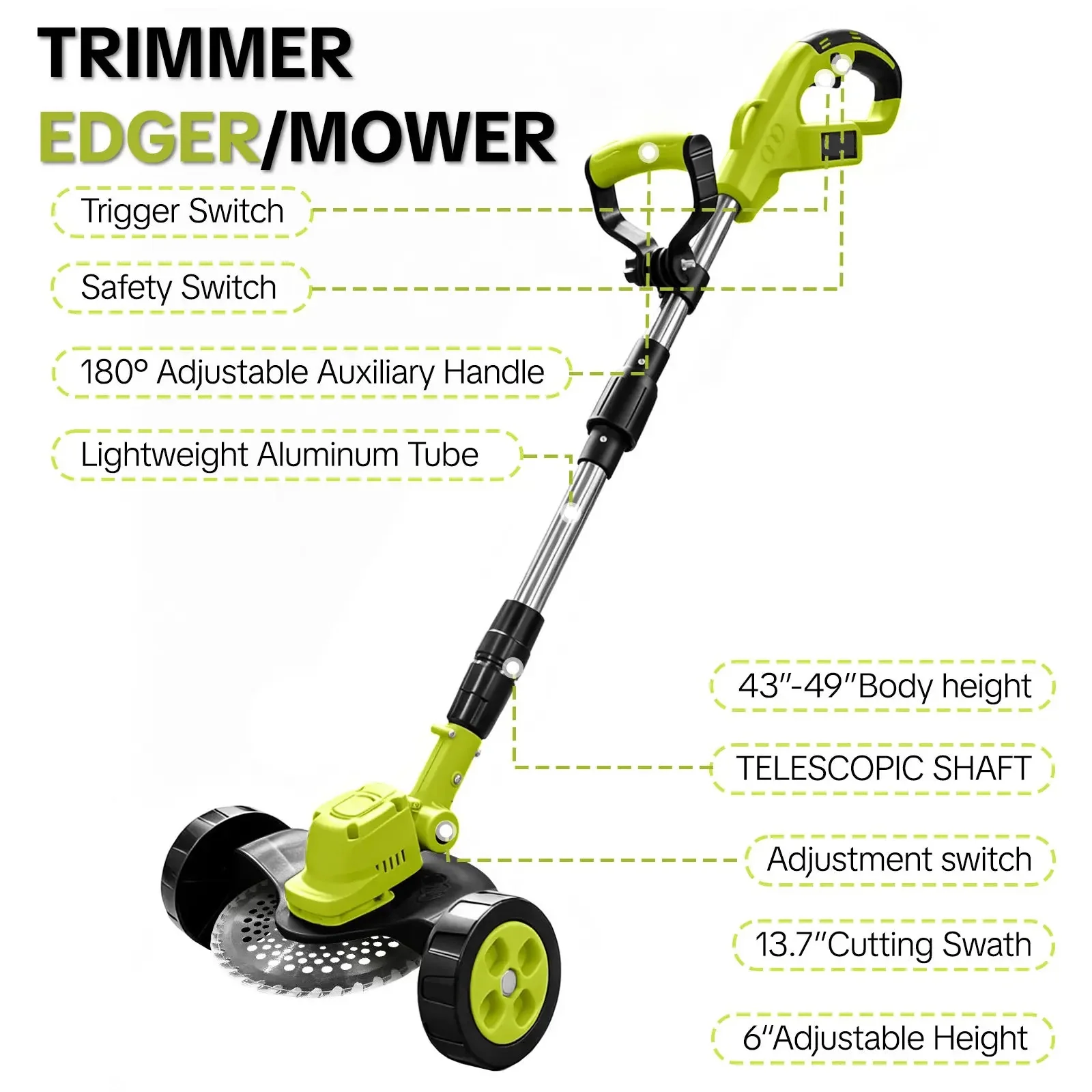 3-in-1 cordless lawn mower and grass trimmer
