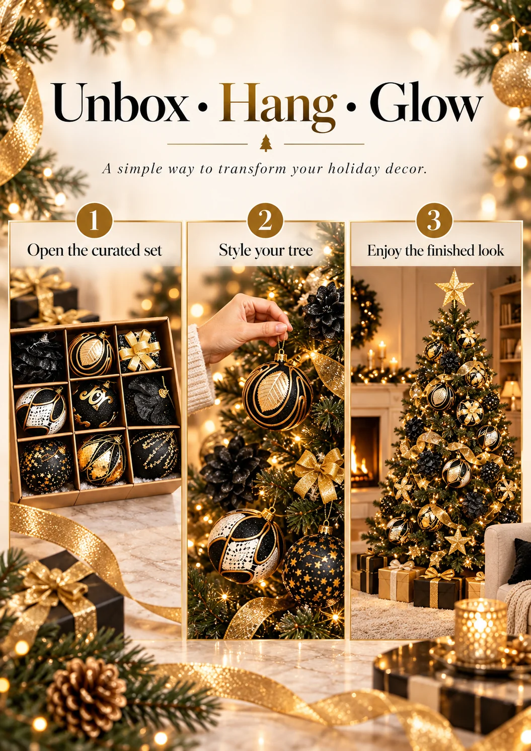 Unbox hang and decorate a Christmas tree
