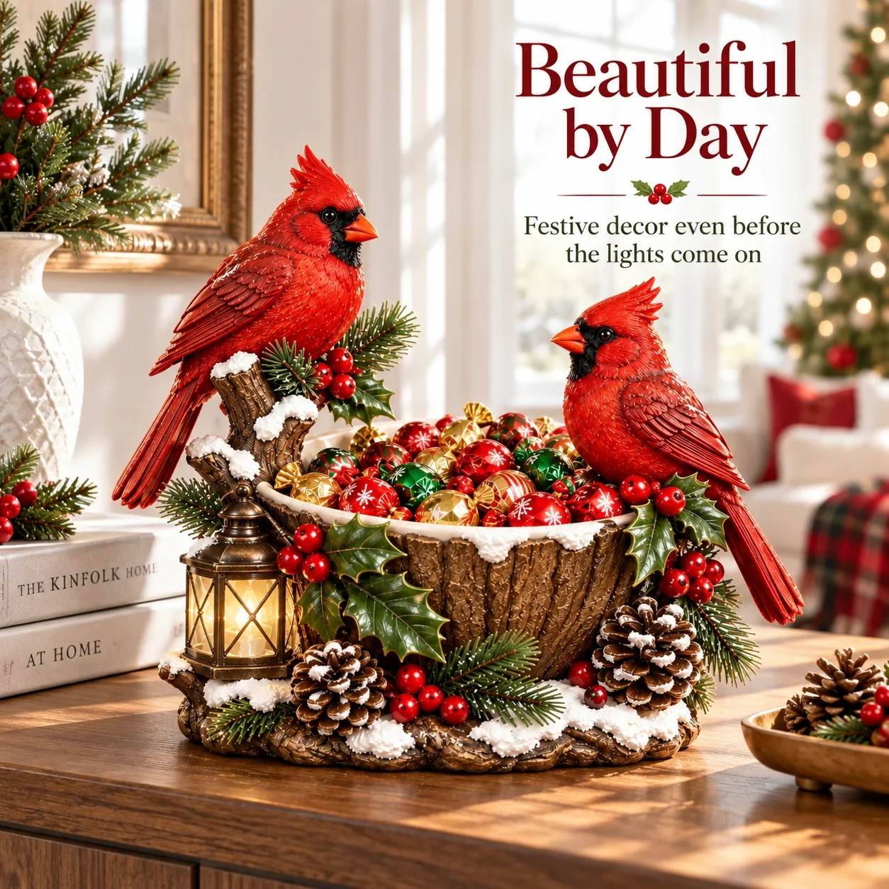 Cardinal Christmas Treat Bowl beautiful by day