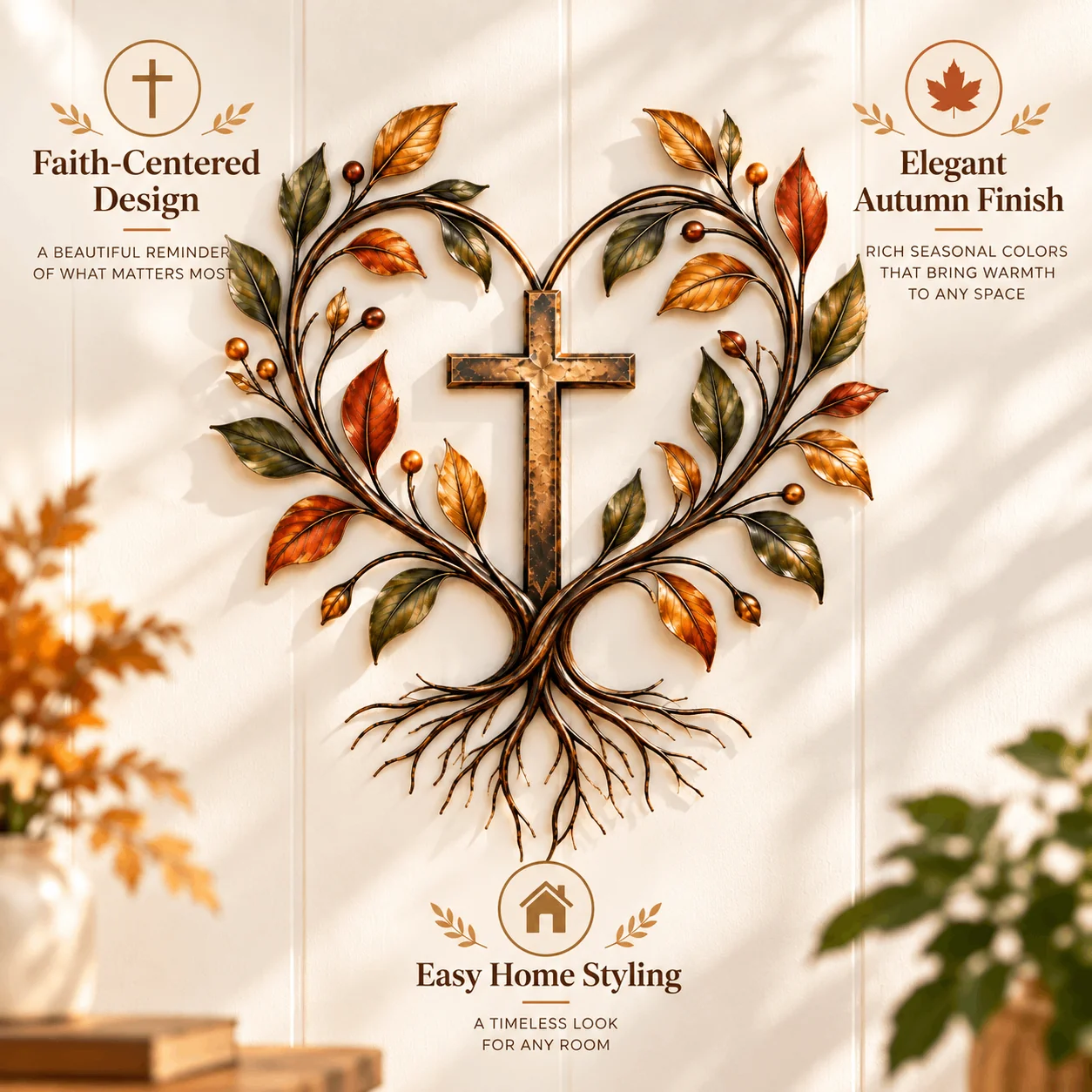 Tree of Life Cross wall decoration in a home interior