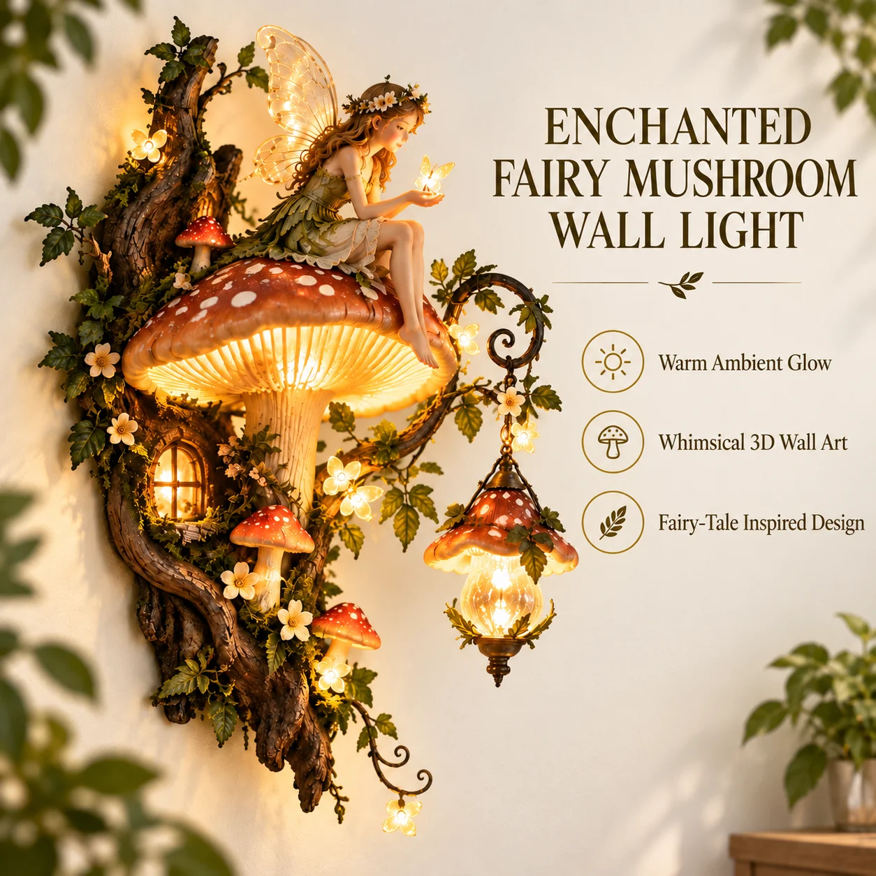 Enchanted Fairy Mushroom Wall Light overview