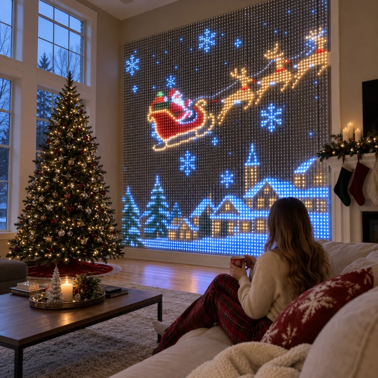 Different Christmas scenes available on LED curtain lights