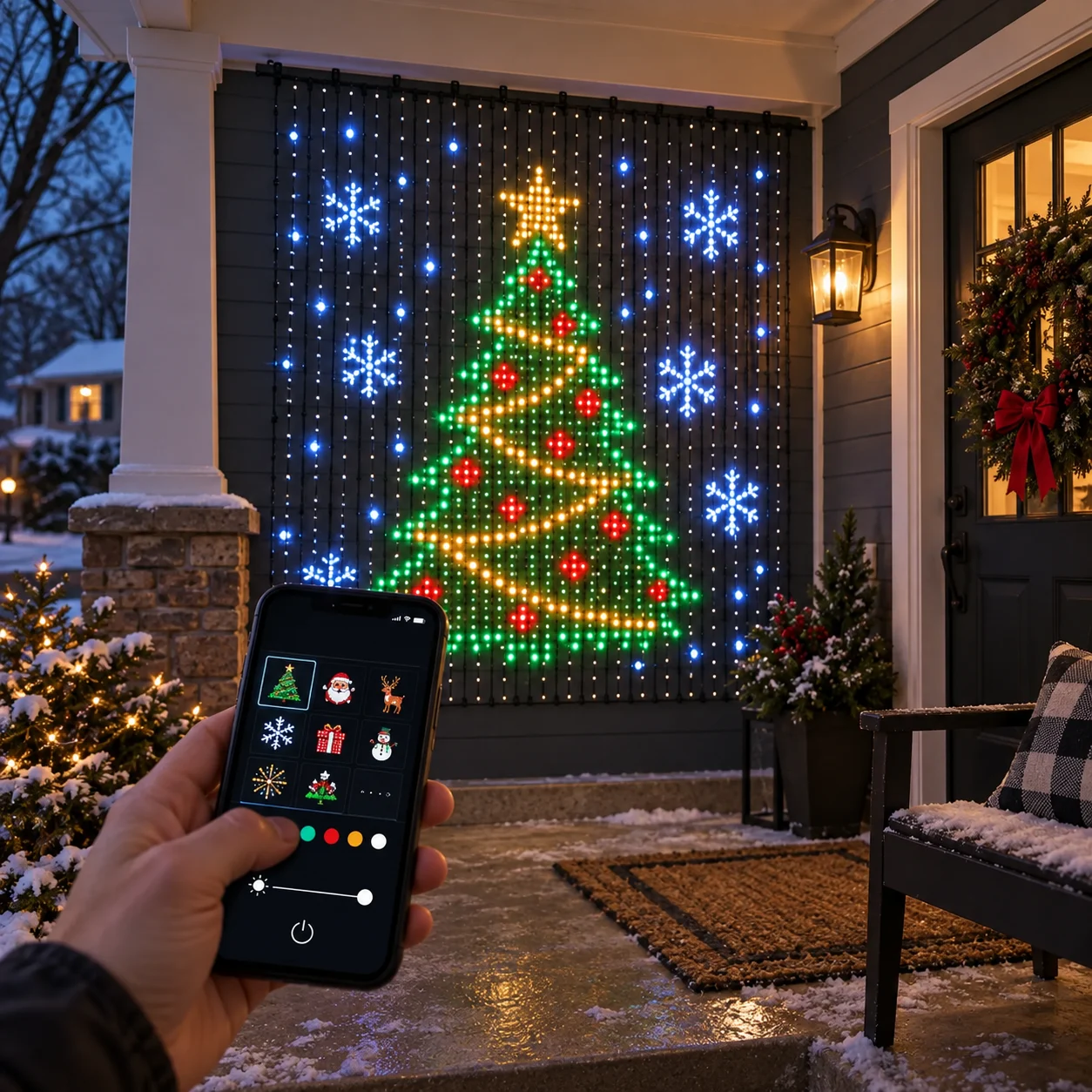 Phone controlling Christmas tree LED curtain lights