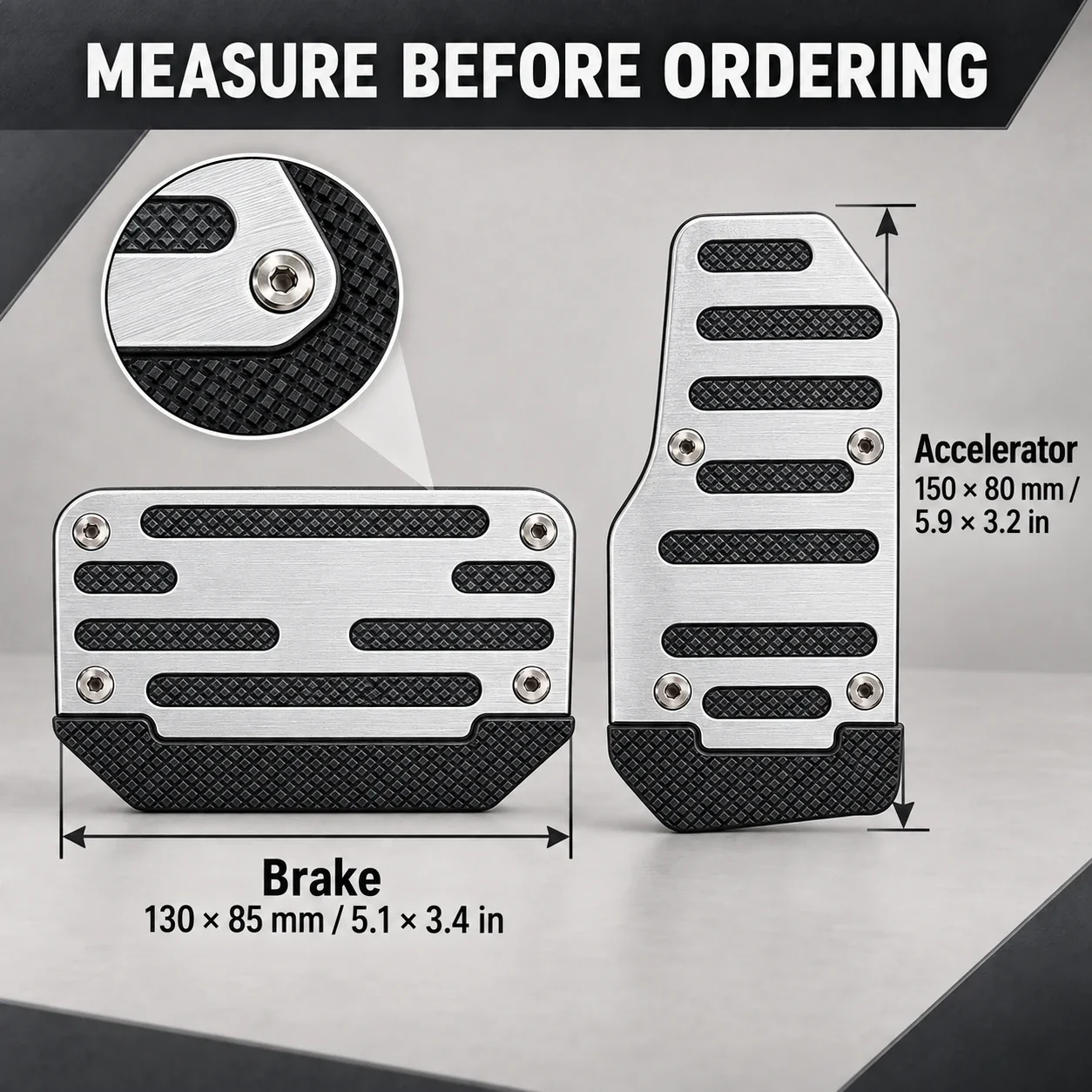 Pedal cover dimensions and material detail