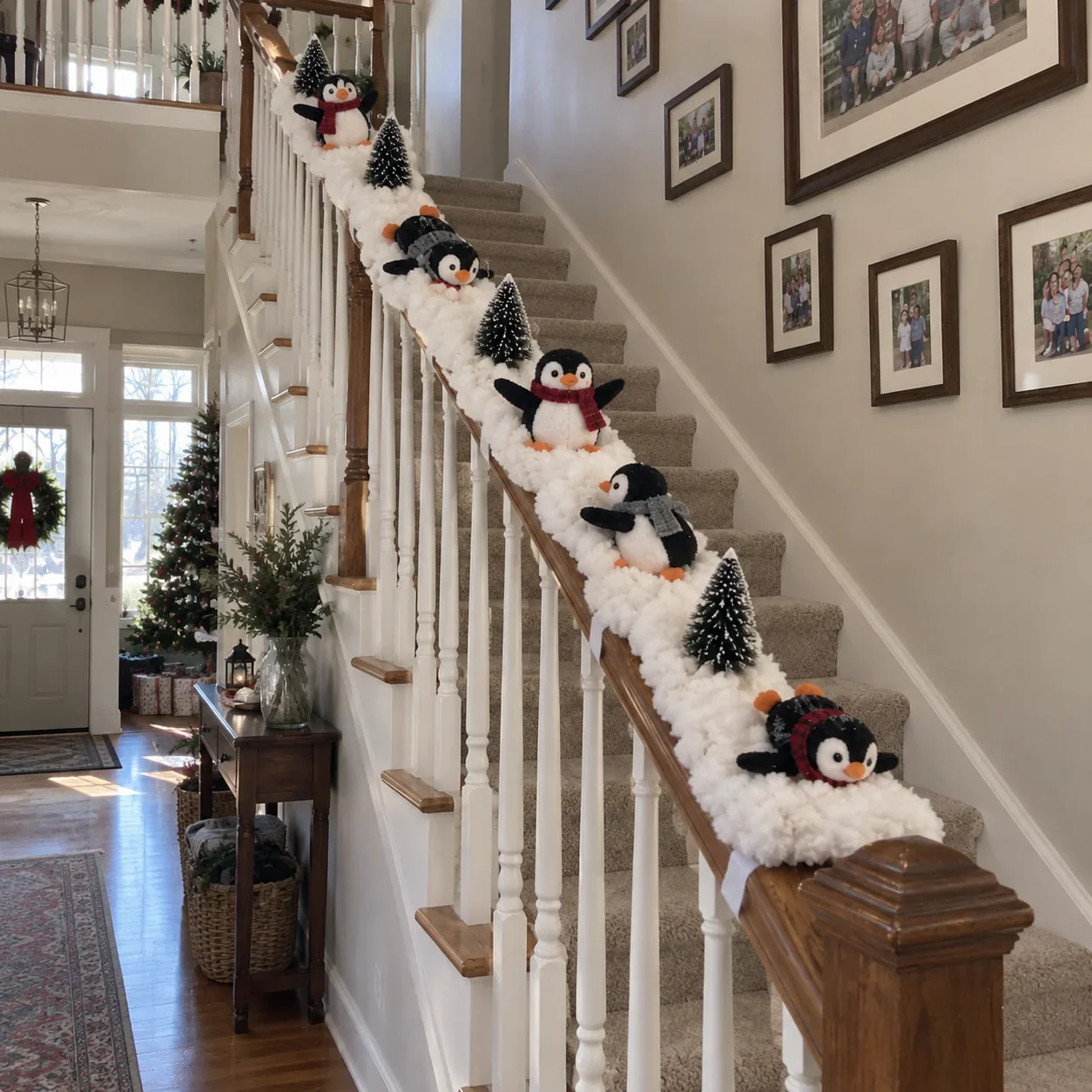 Penguin Christmas Stair Railing Customer Display