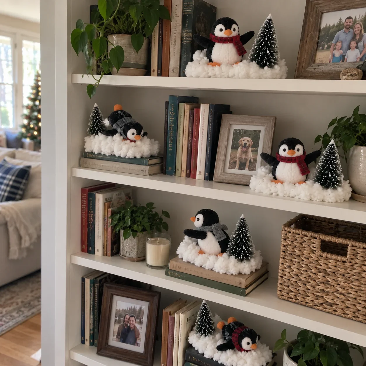 Penguin Snow Decoration on Bookshelves