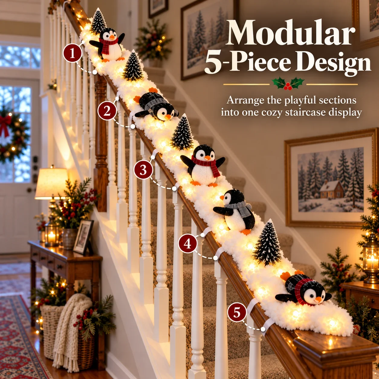Modular Five Piece Penguin Christmas Staircase Display