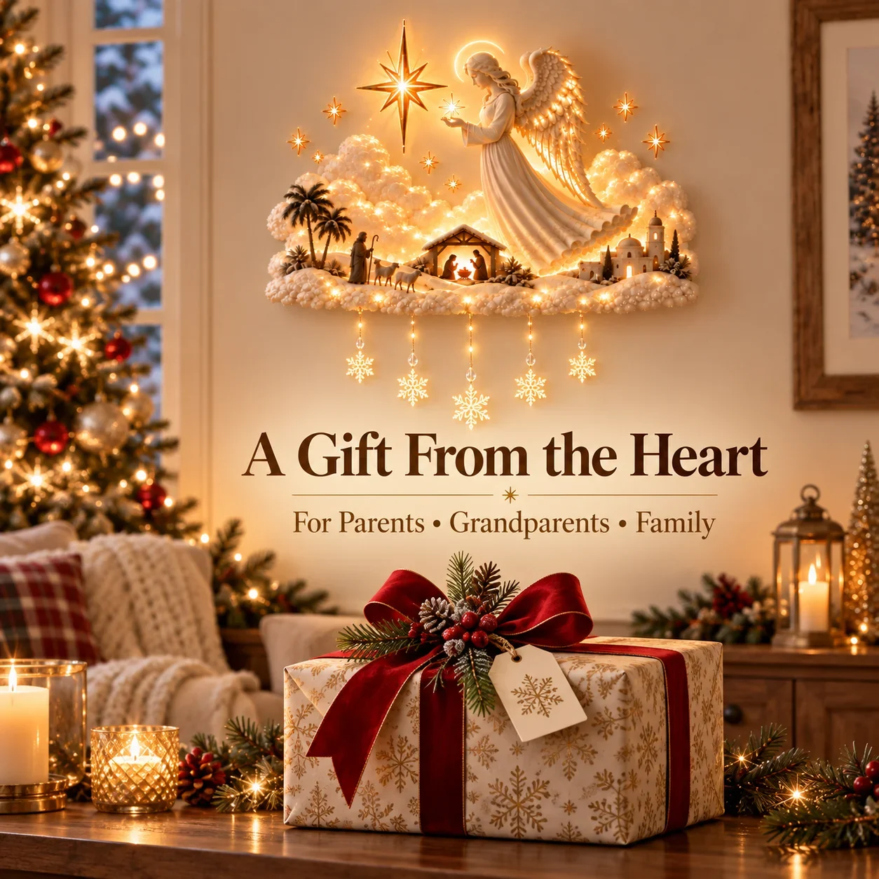 Warm meaningful Nativity Christmas wall display