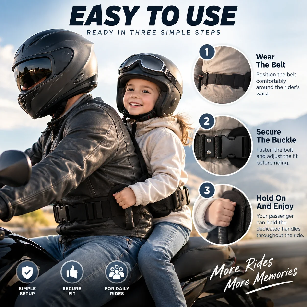 How to use motorcycle passenger grip belt