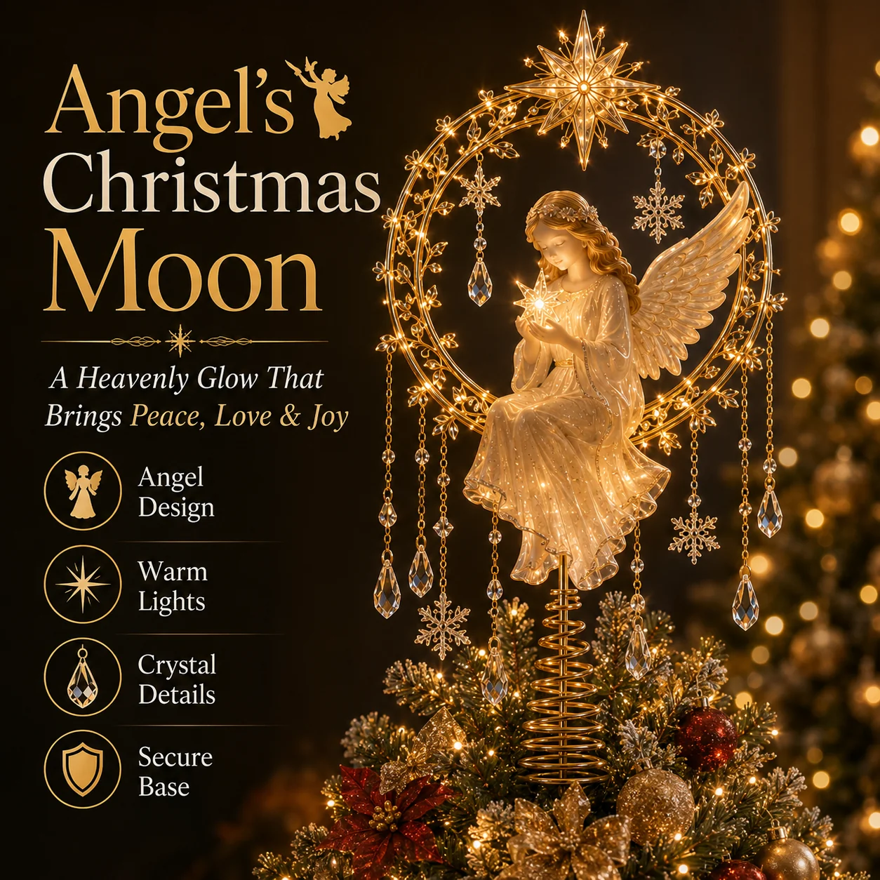 Angel's Christmas Moon Tree Topper