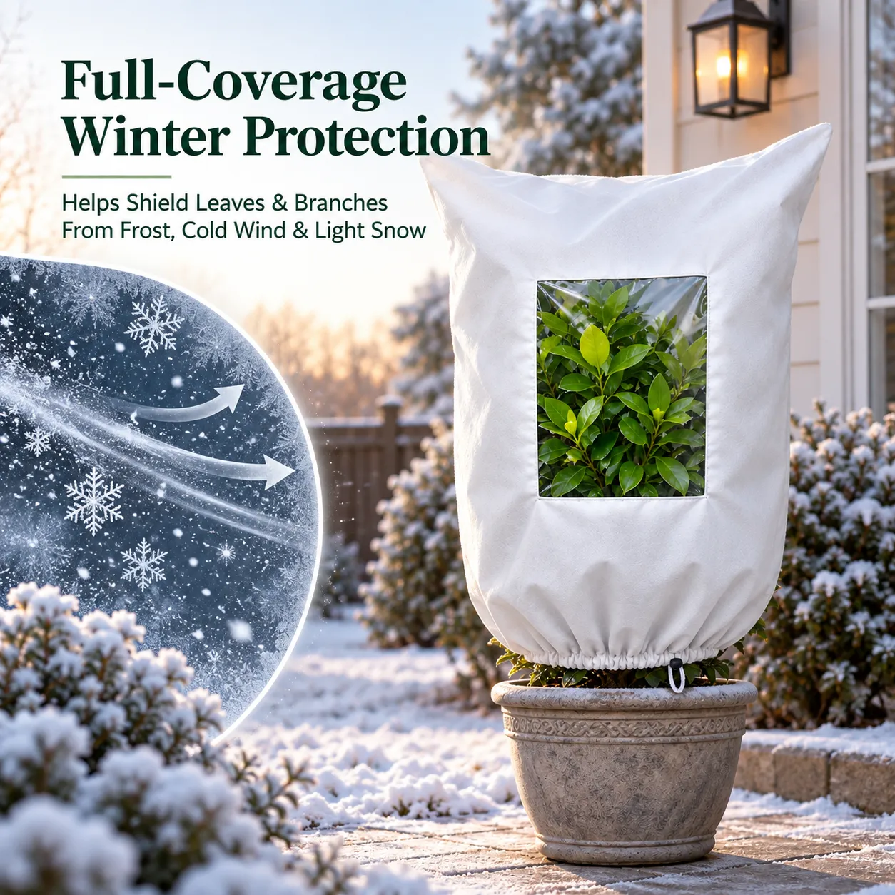 Full coverage frost protection for outdoor plants