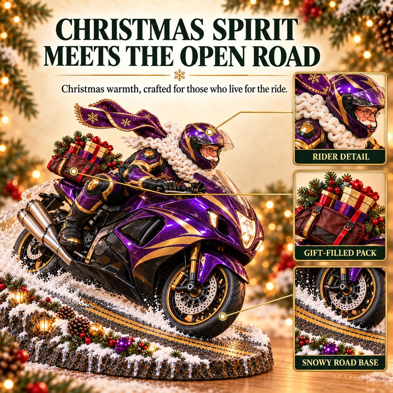 Santa Motorcycle Christmas Figurine Detail