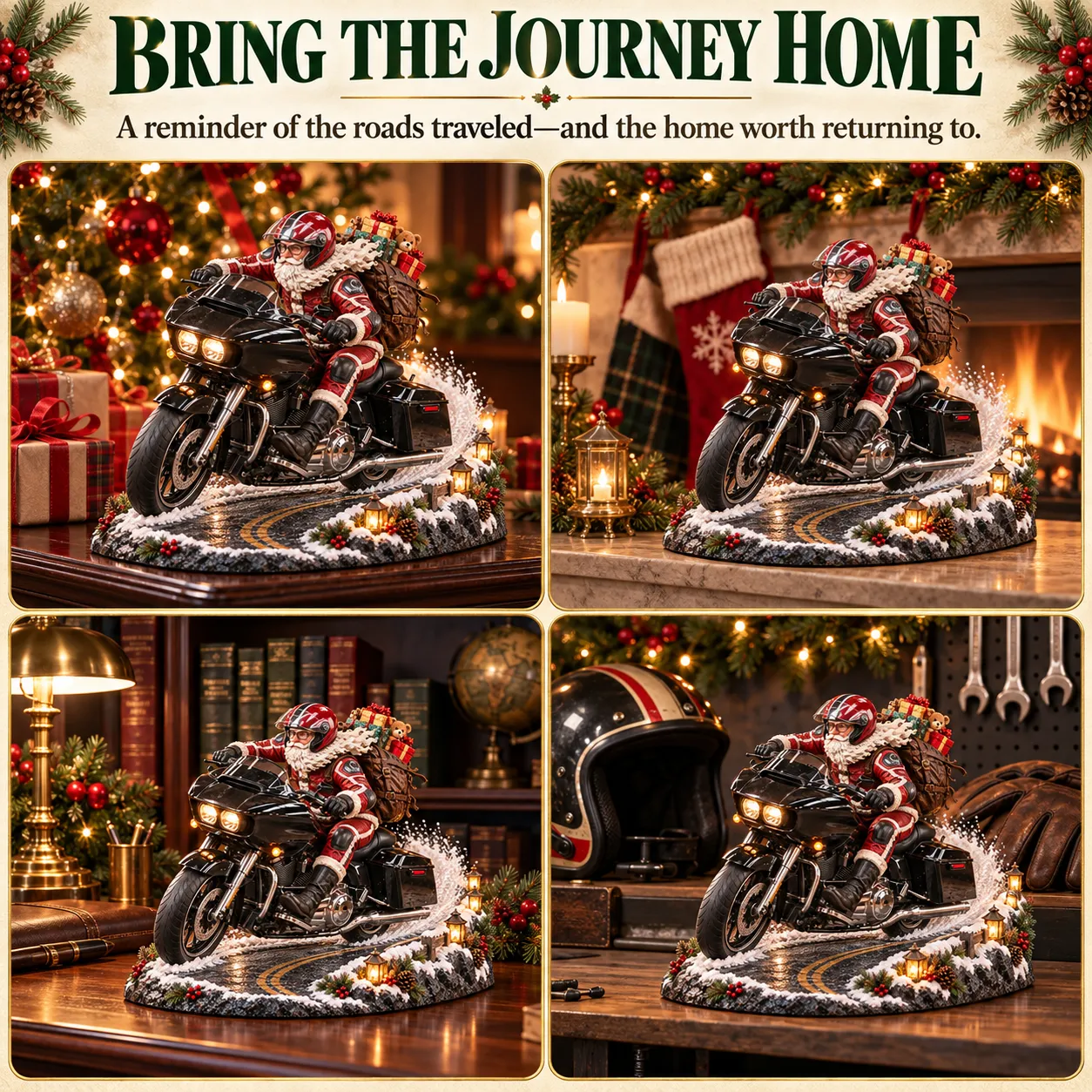 Santa Motorcycle Christmas Figurine Display Ideas