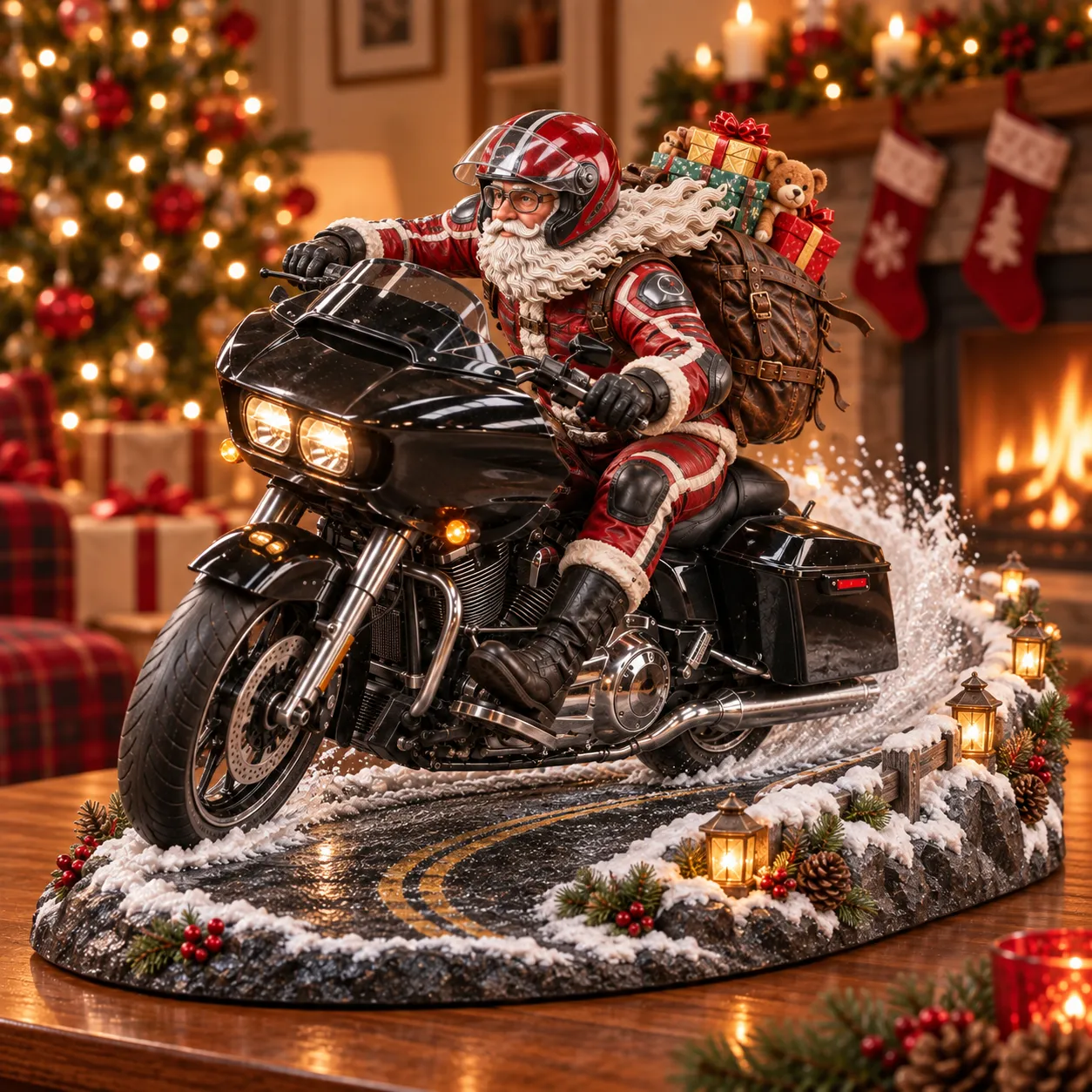 Santa Motorcycle Christmas Figurine