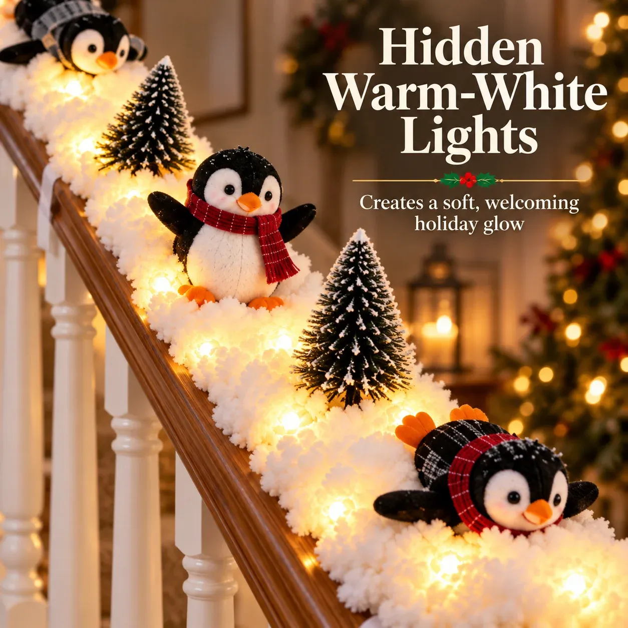 Hidden Warm White Lights Penguin Christmas Decor