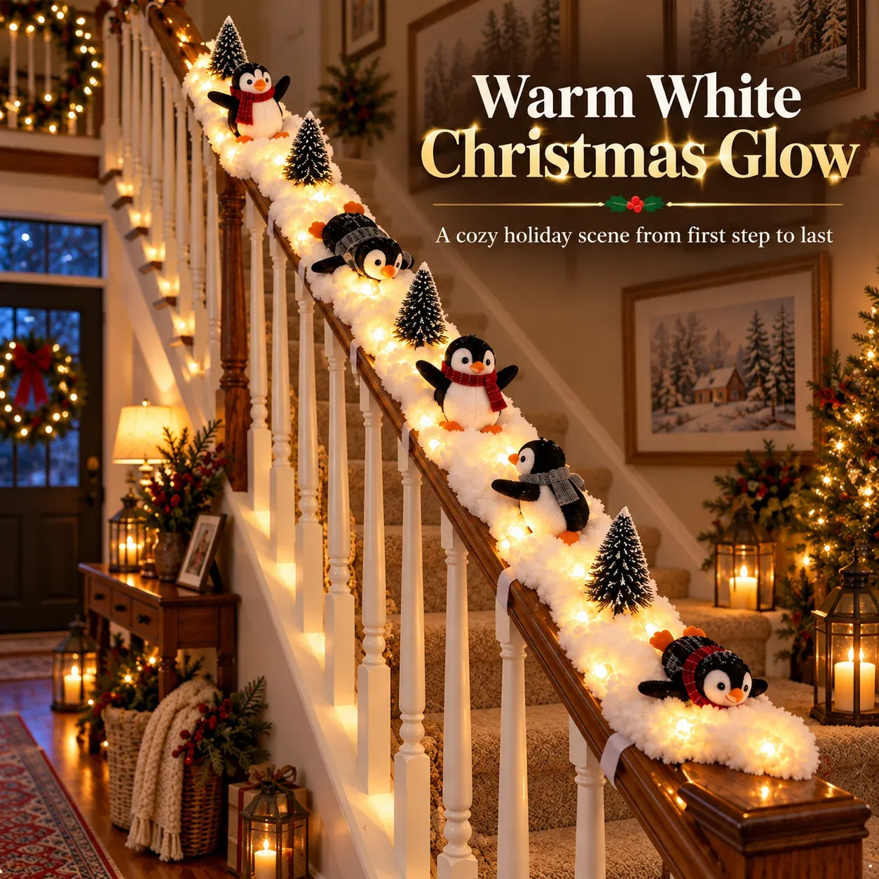 Warm White Christmas Glow Penguin Stair Decor