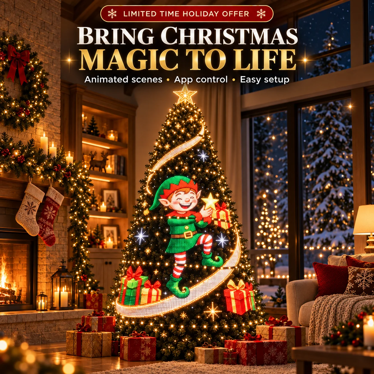 Christmas magic animated elf tree lighting display