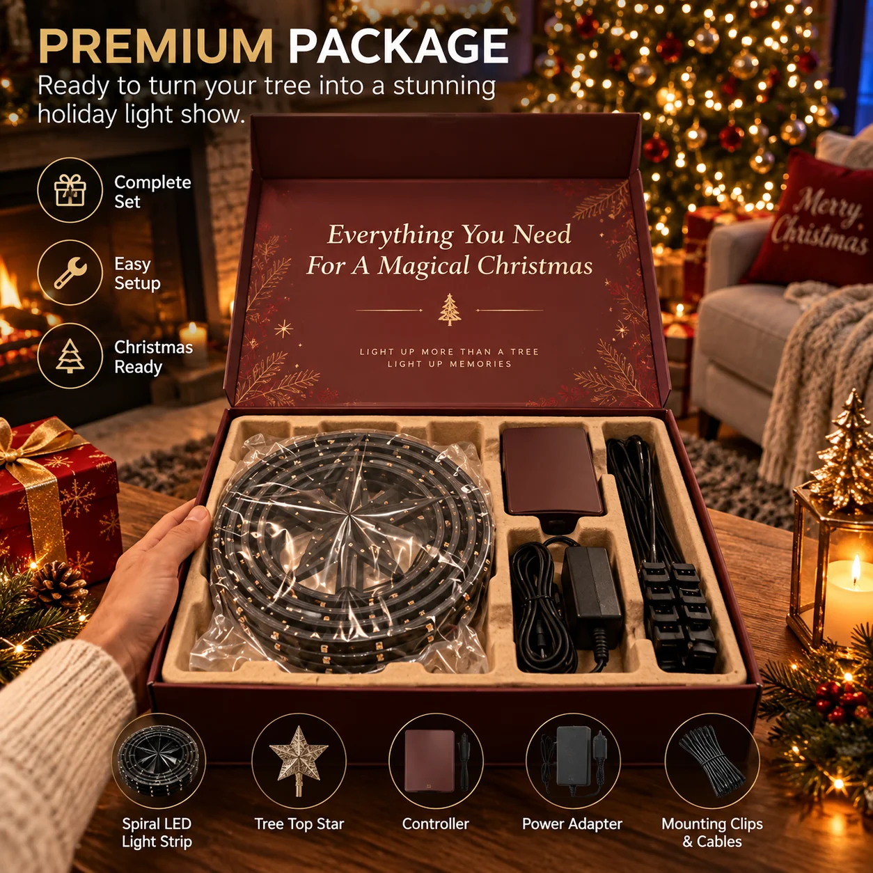 Complete smart Christmas tree lighting set