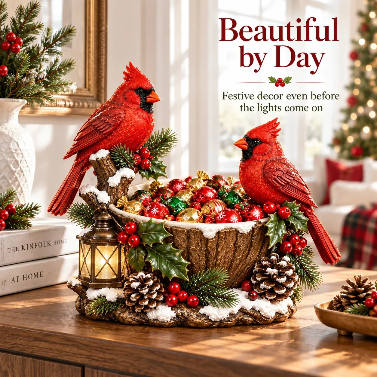 Cardinal Christmas Treat Bowl beautiful by day