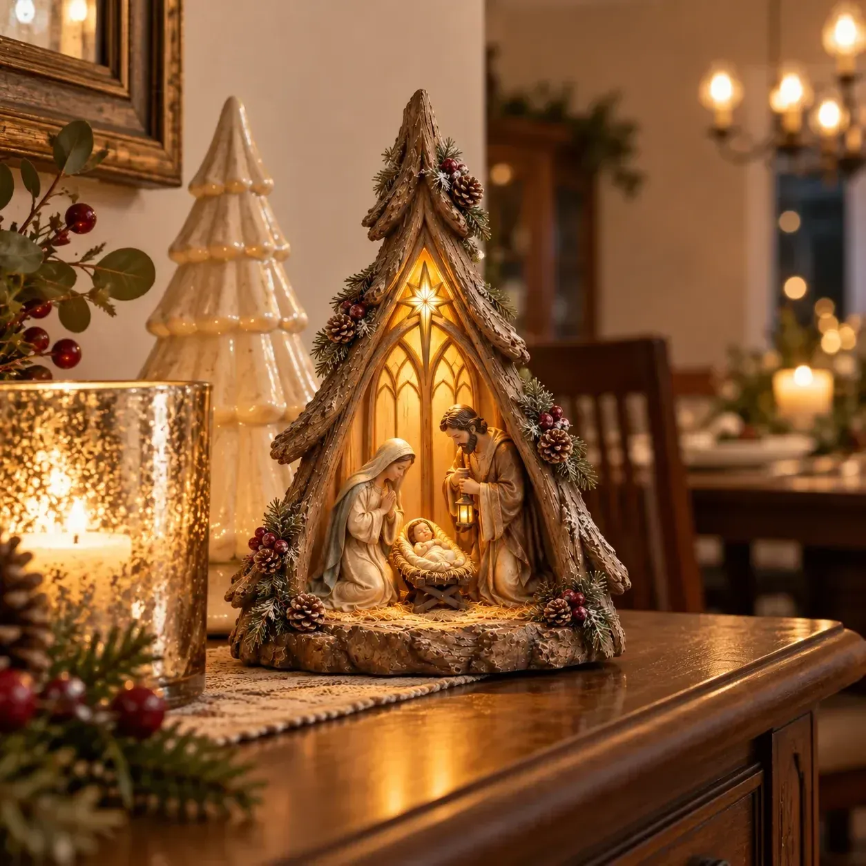 Christmas Nativity displayed on a holiday console