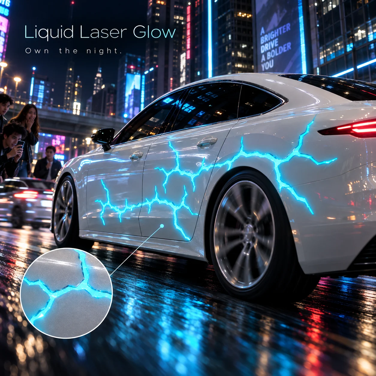 Electric blue lightning pattern on car wrap