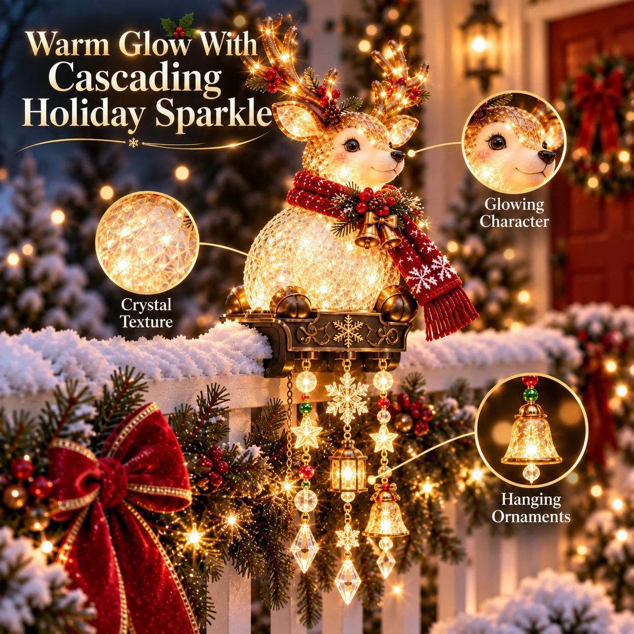 Reindeer Christmas railing light details