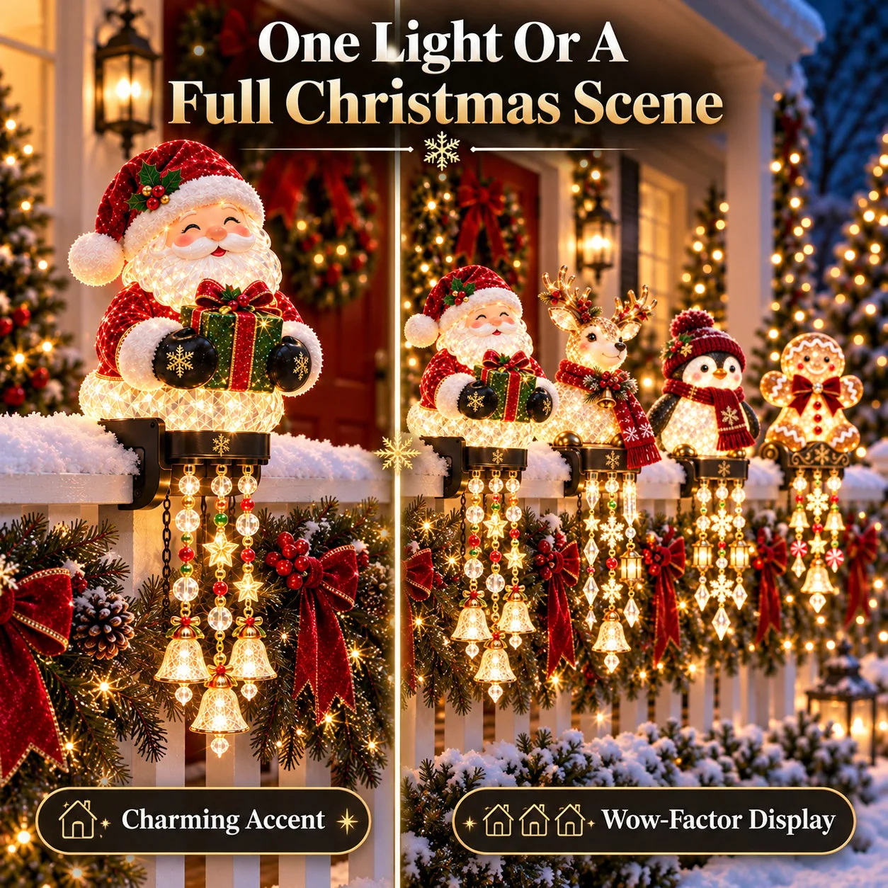 One or multiple Christmas railing lights