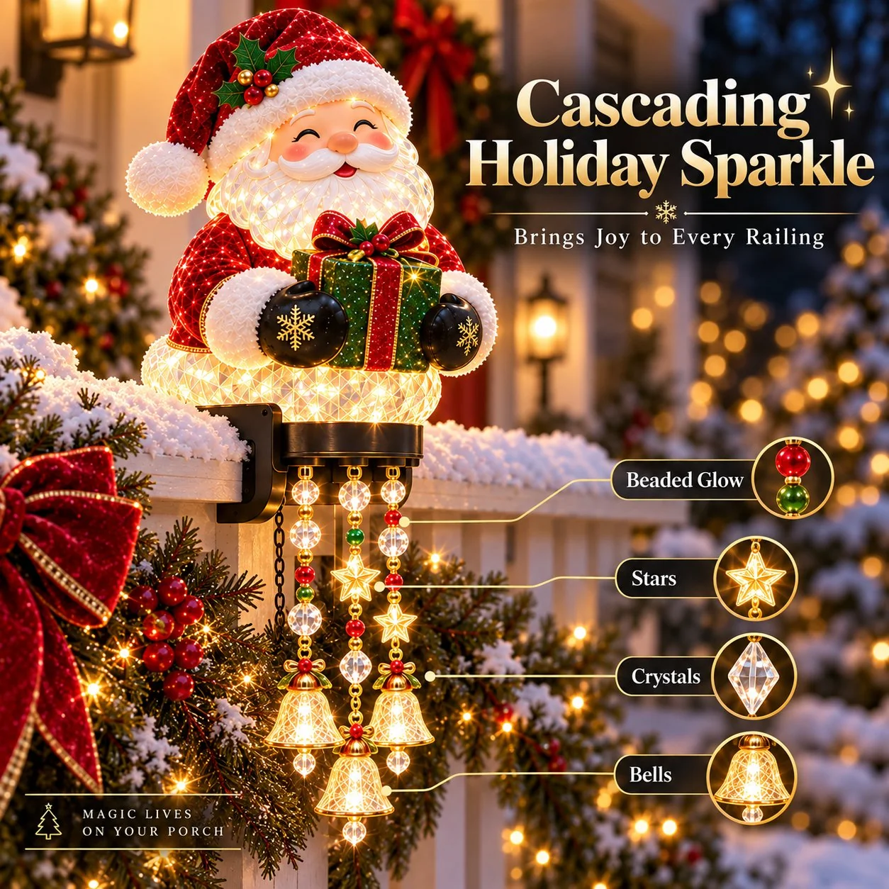 Glowing Santa Christmas railing decoration
