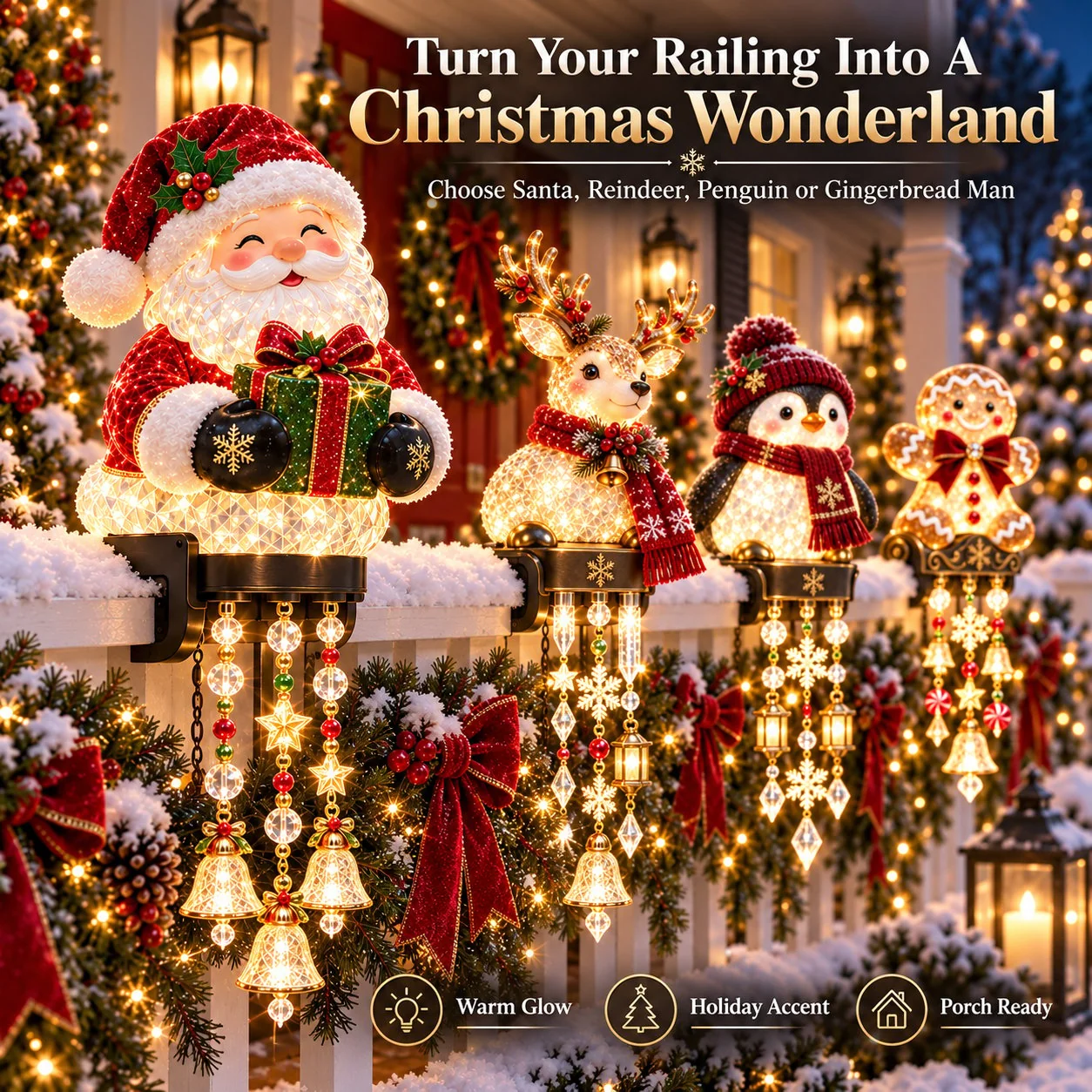 Christmas character railing lights