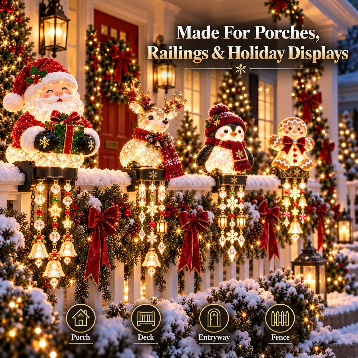 Four Christmas railing character lights