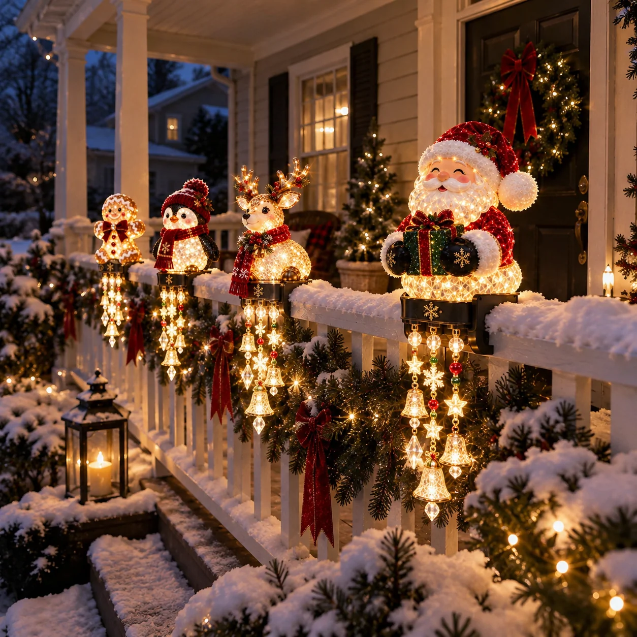 🎄 Christmas Porch Railing Lights – 4 Festive Character Designs
