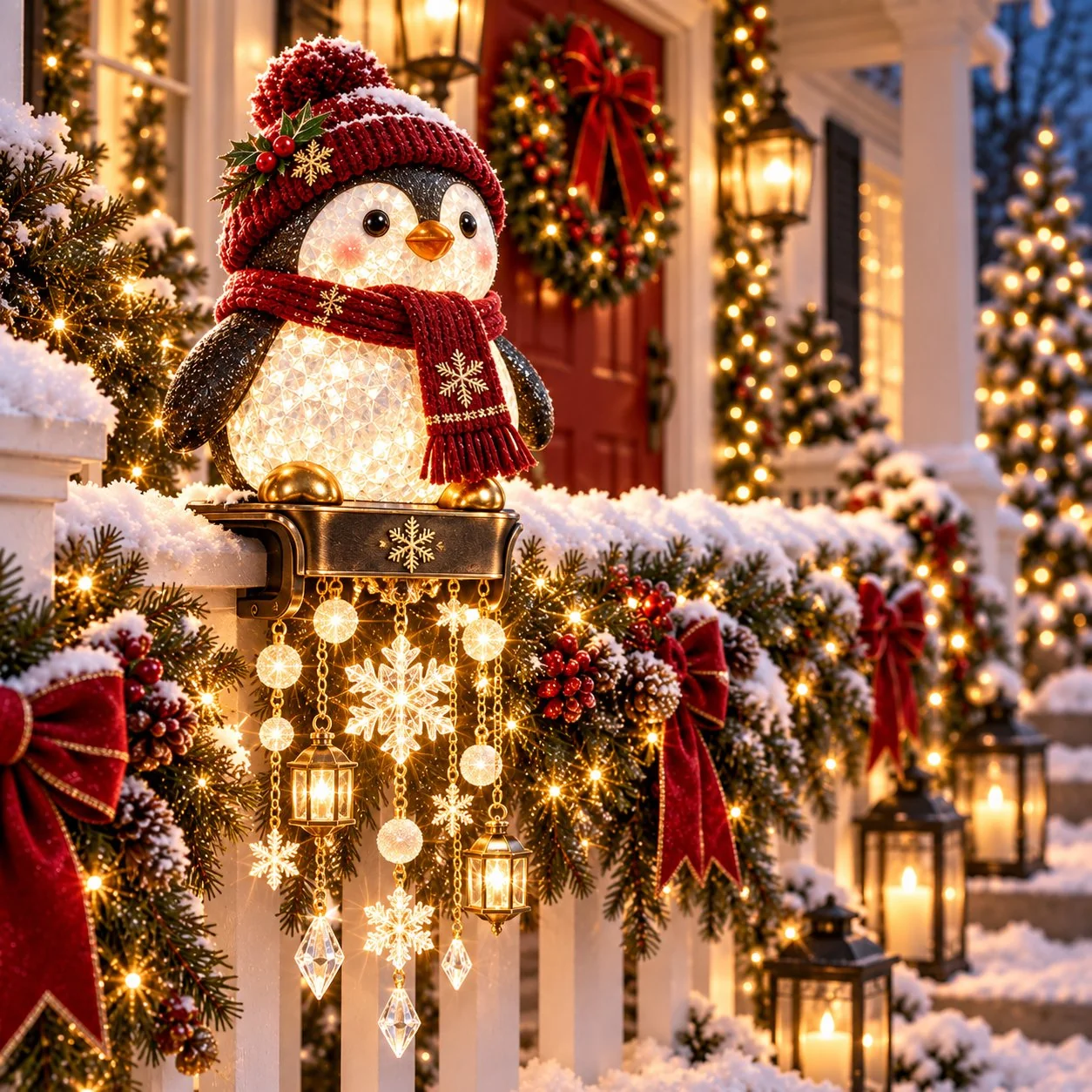 Penguin Christmas railing light