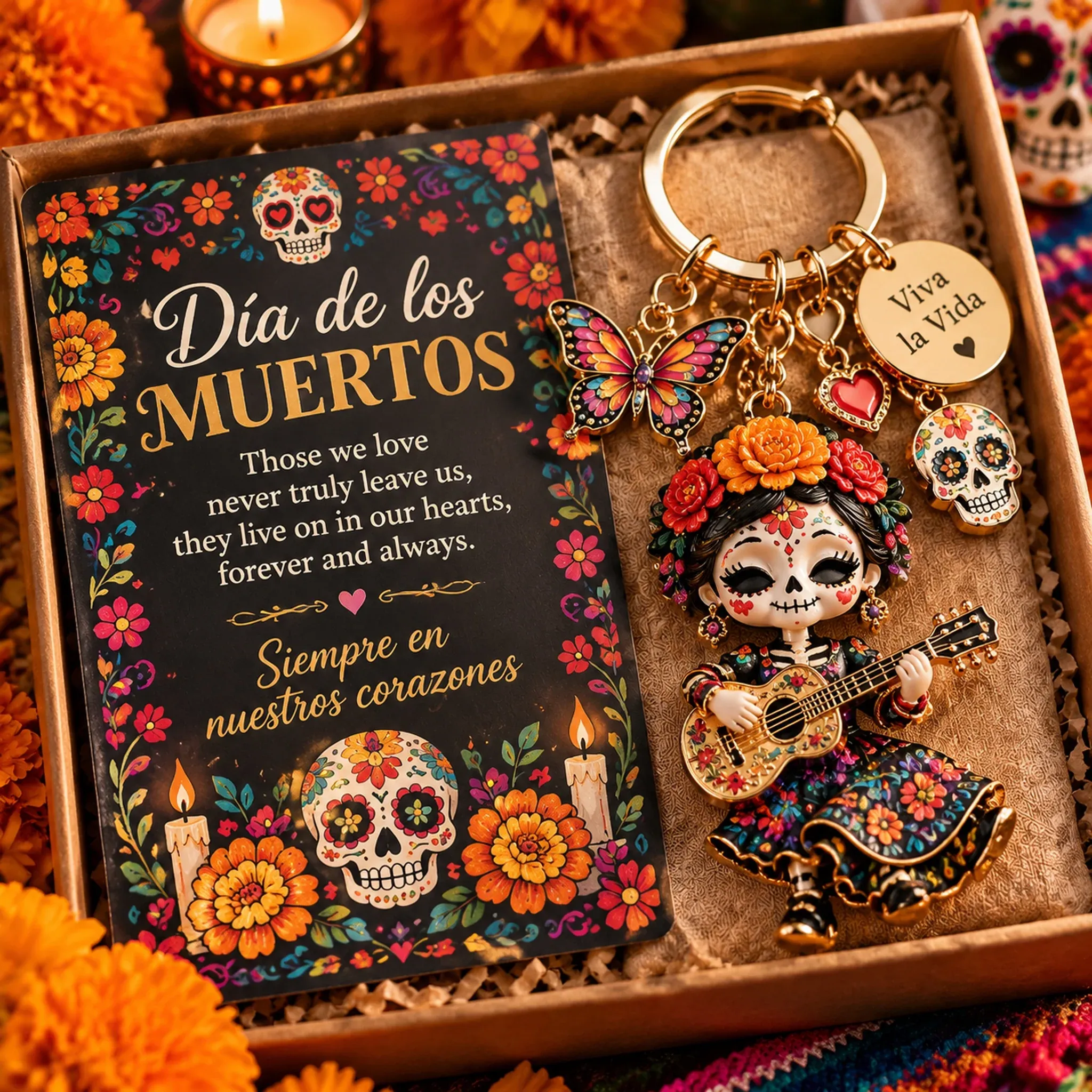 Sugar skull floral keychain
