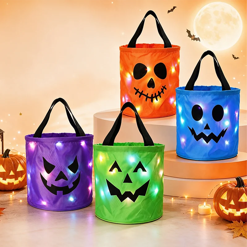 Orange Green Blue Purple LED Halloween Candy Buckets