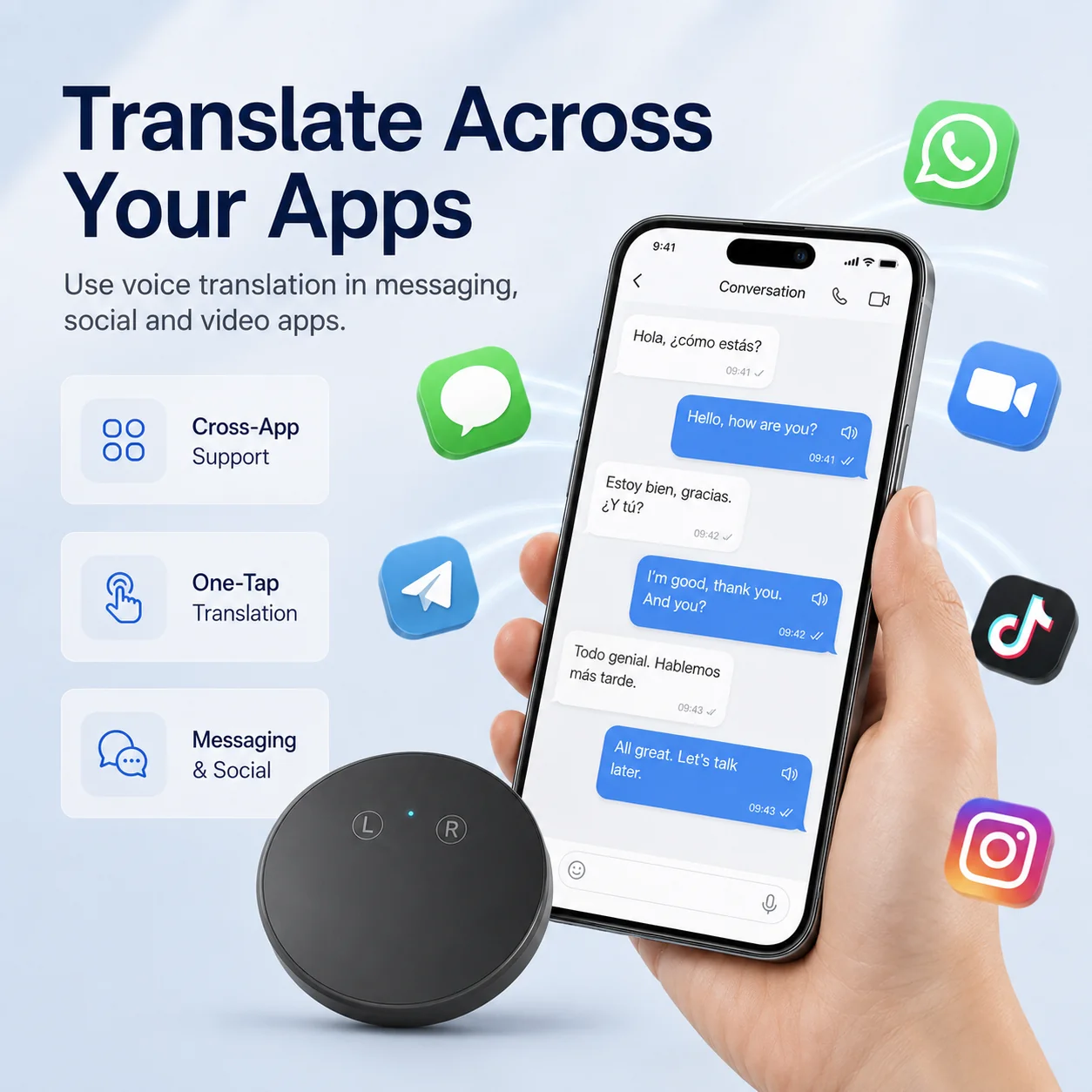 Portable AI translation assistant in use