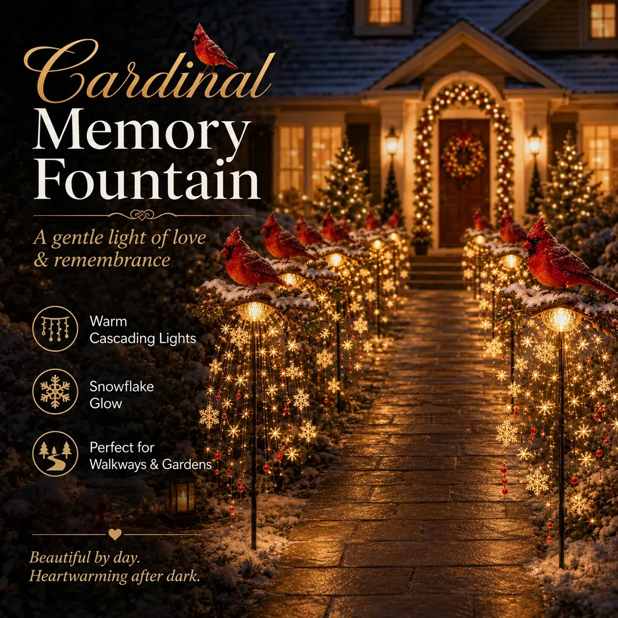 Multiple Cardinal Memory Fountain walkway display