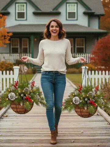 Christmas hanging basket in use