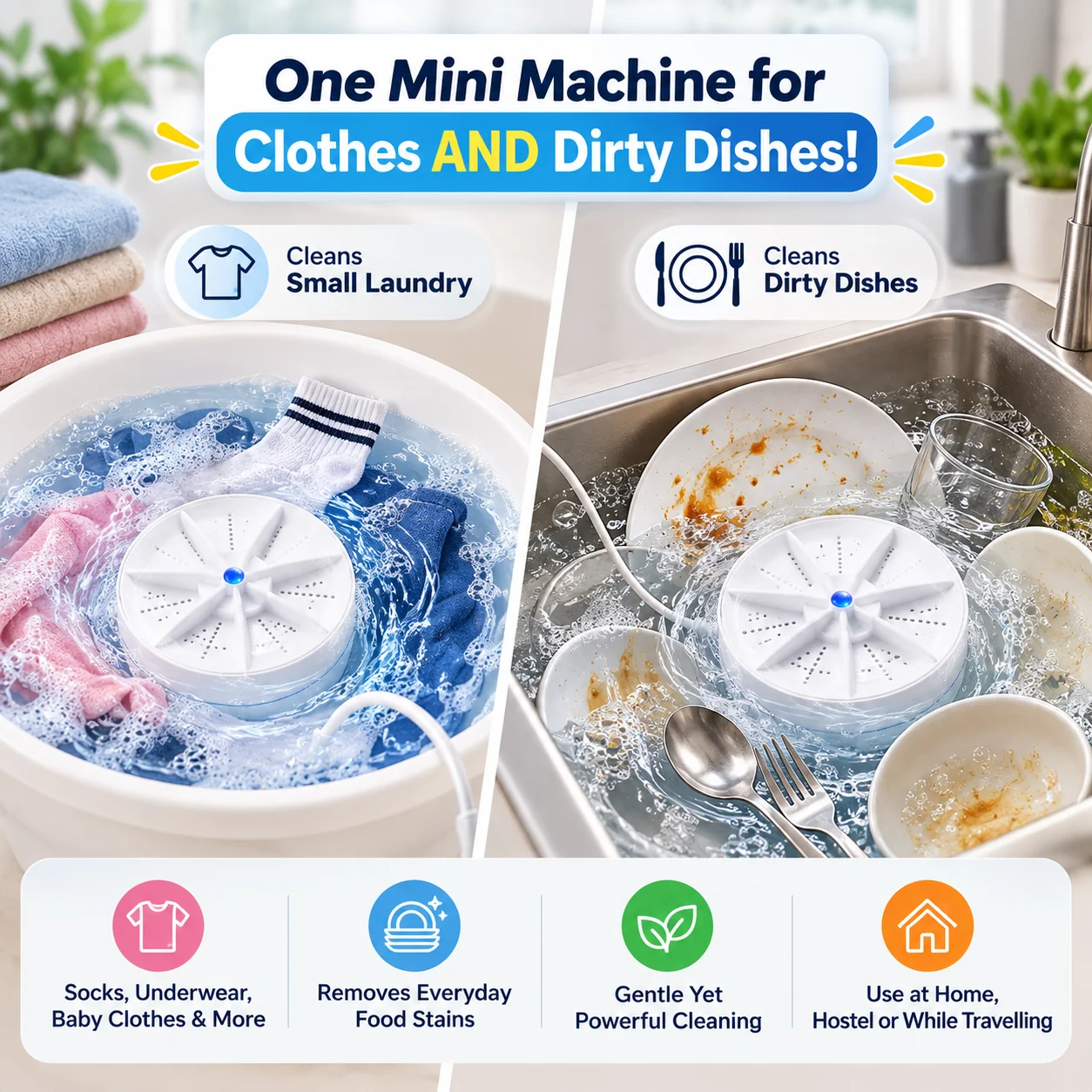 Mini washer used for small laundry and dishes