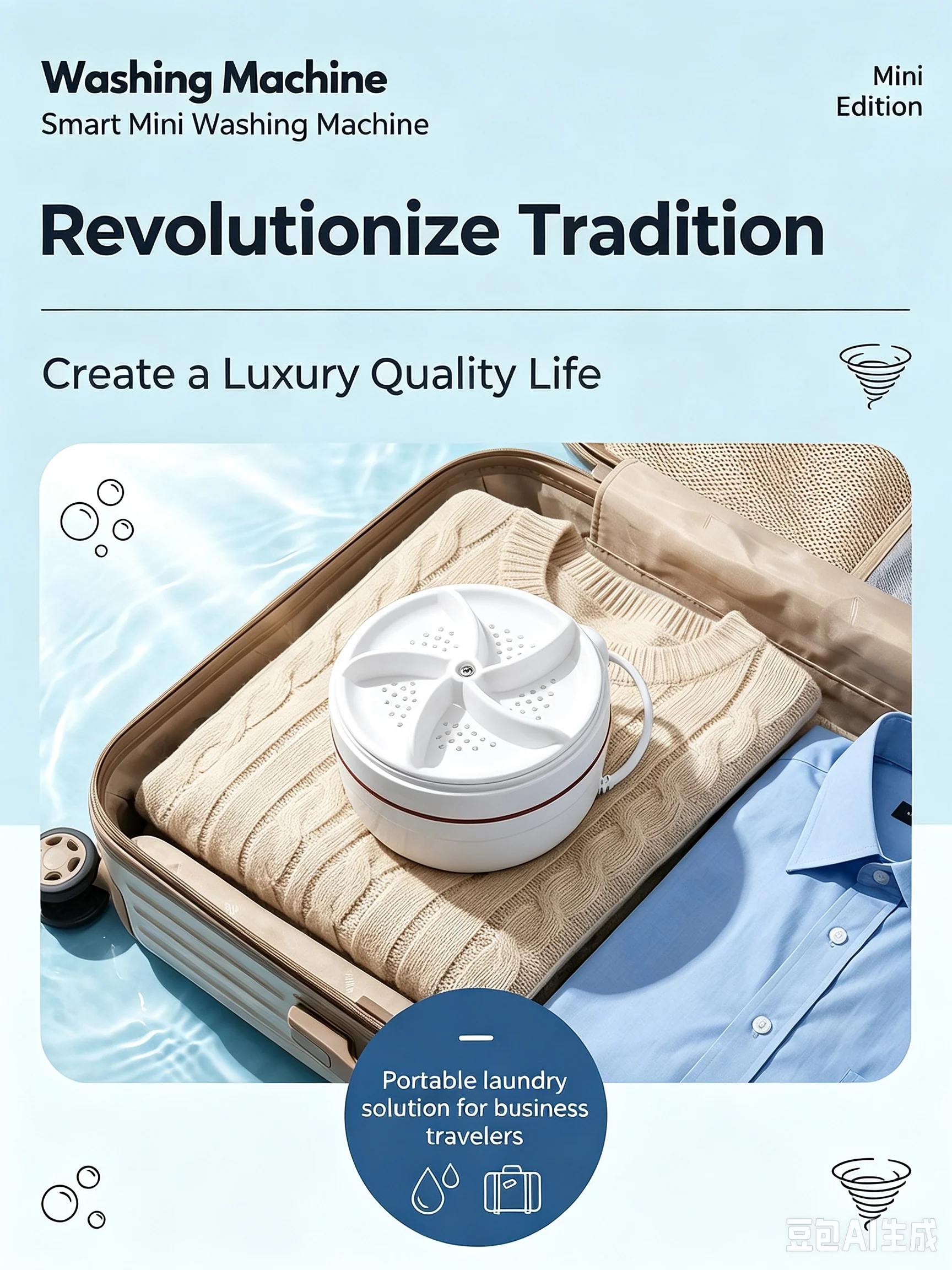 Portable mini washing machine packed for travel