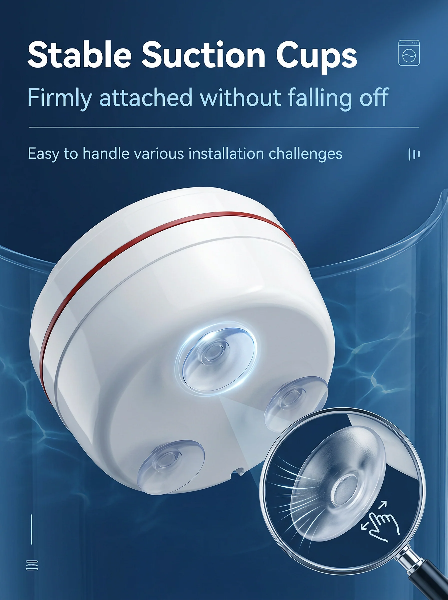 Suction cups underneath portable mini washer