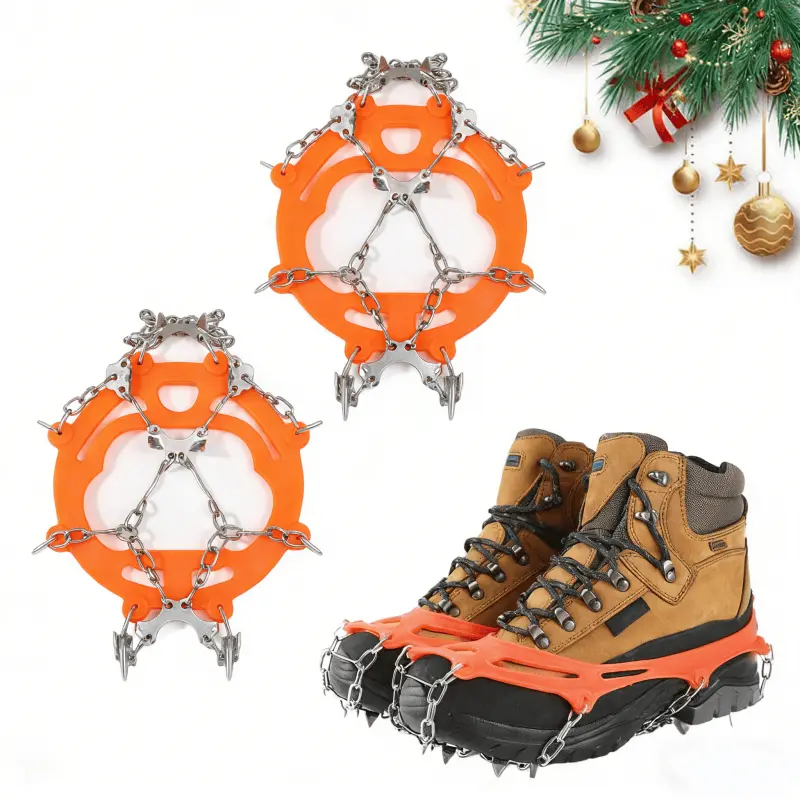 8-claw anti-slip ice cleats on winter boots
