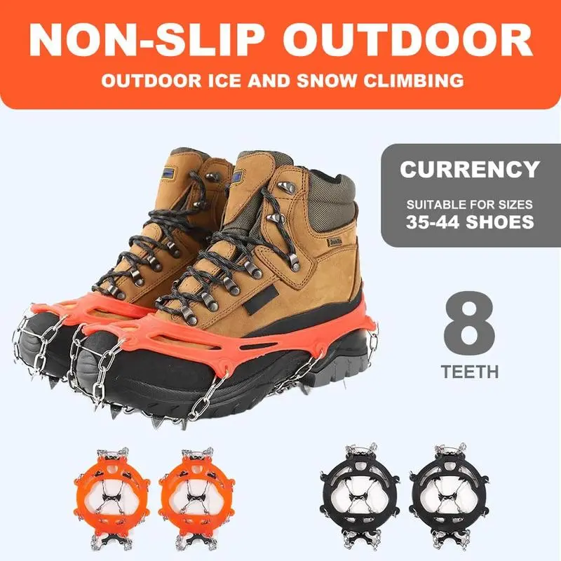 Ice cleats fitted over winter boots