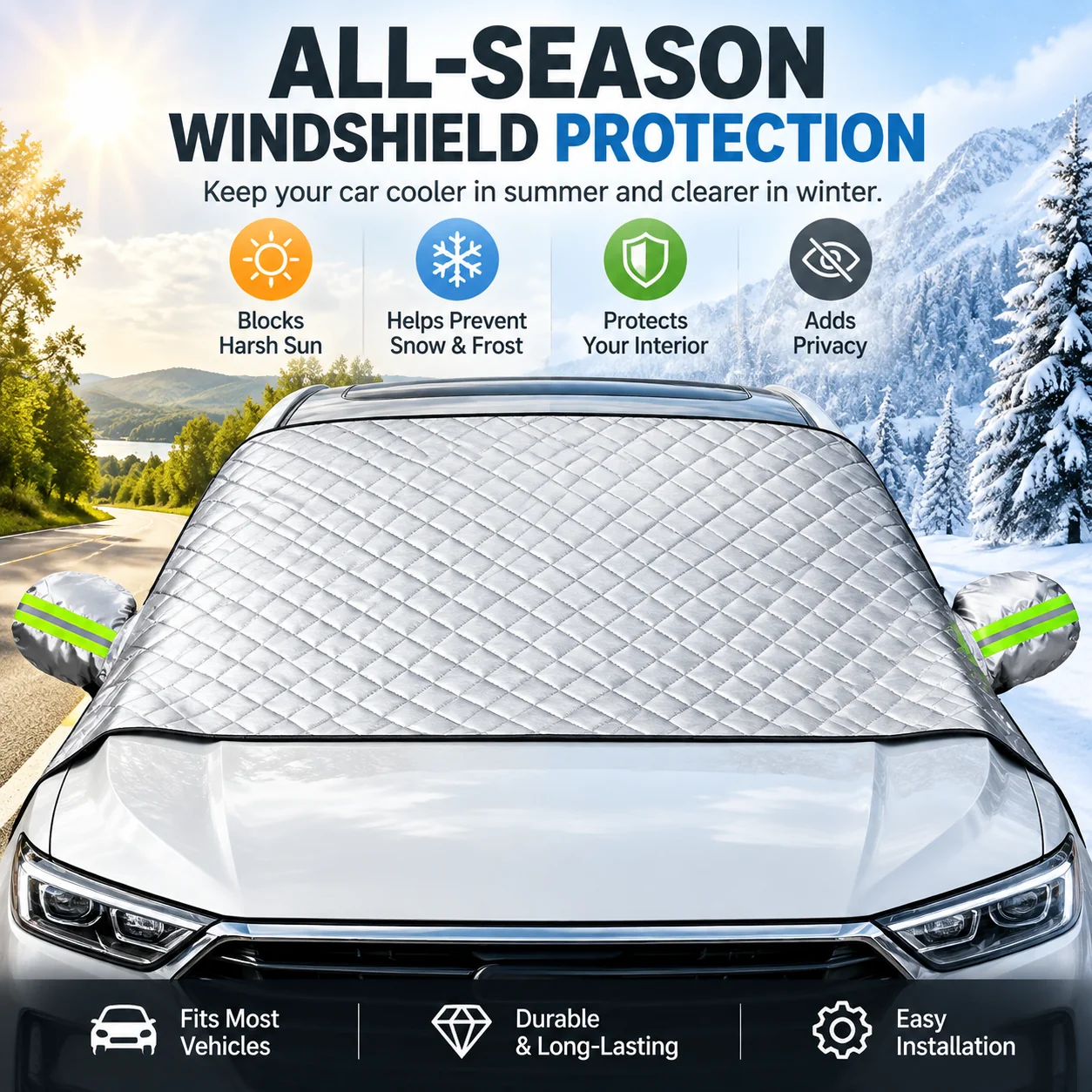 All season magnetic windshield cover