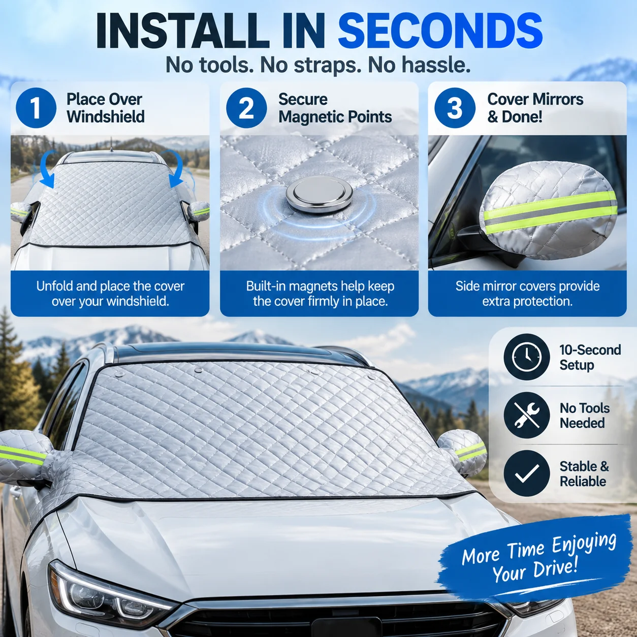 How to install magnetic windshield cover