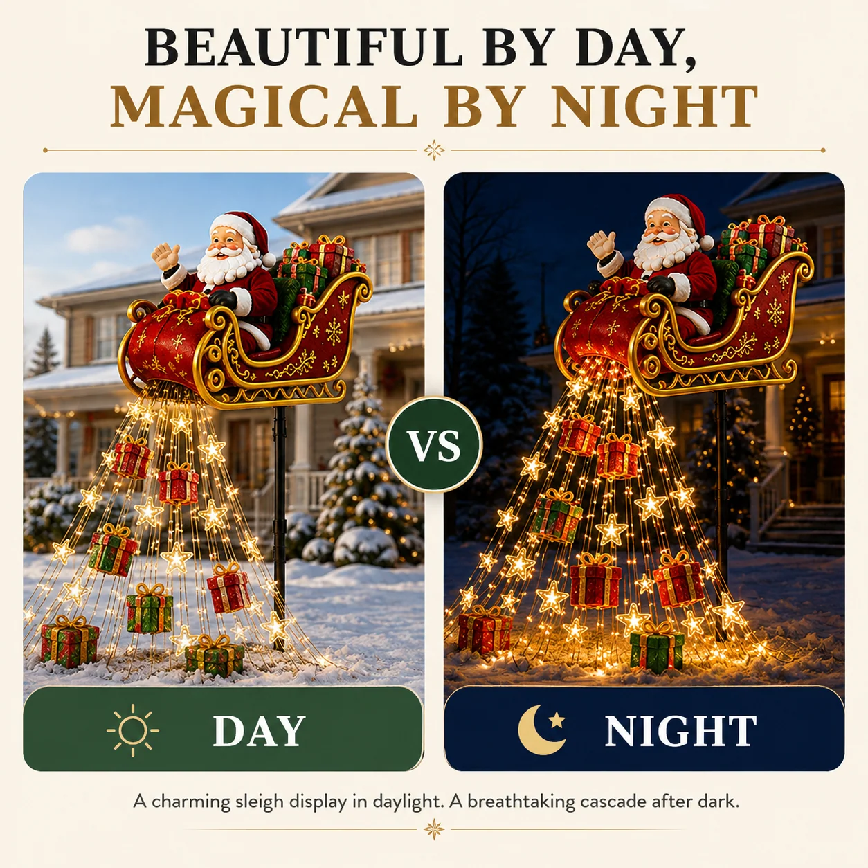 Santa Christmas Garden Light Day and Night