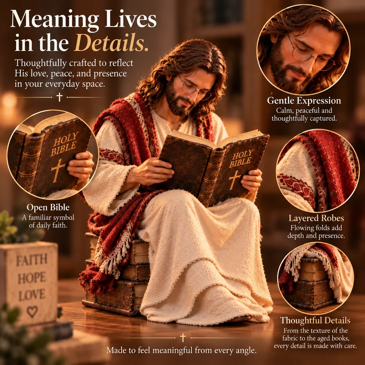 Jesus reading Bible figurine detail guide