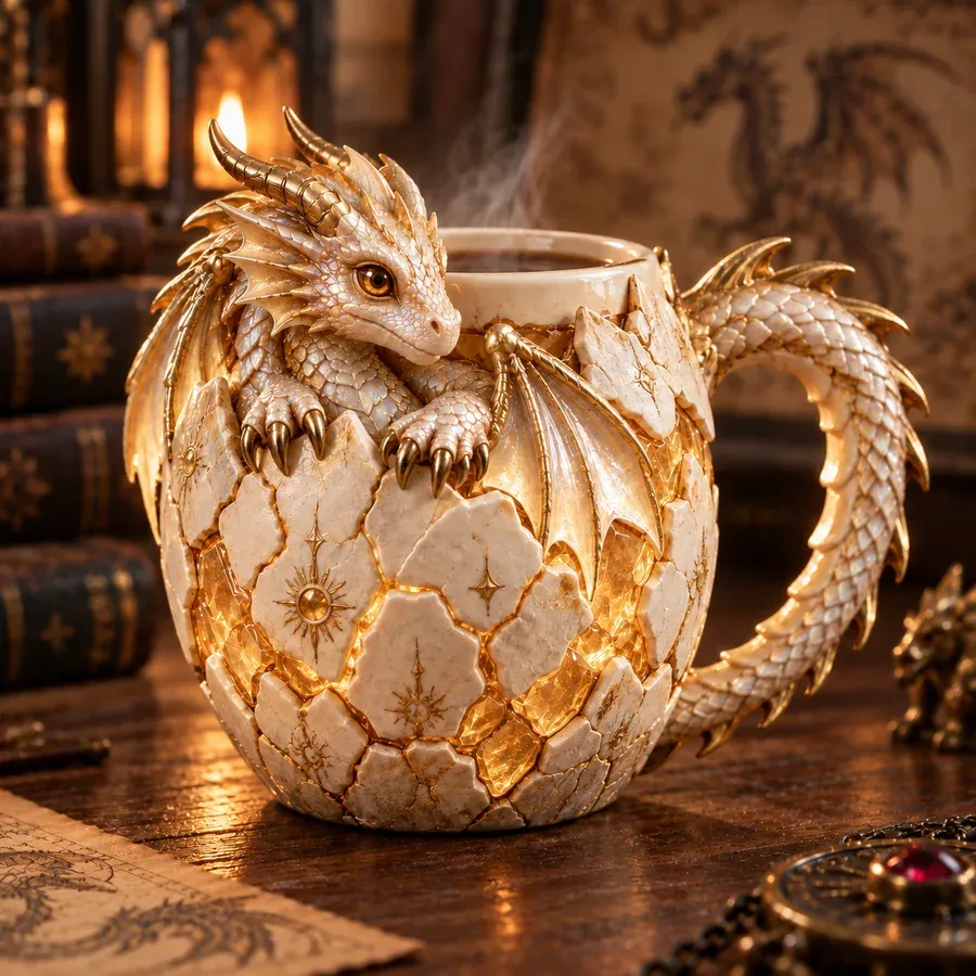 Light Dragon sculpted fantasy mug